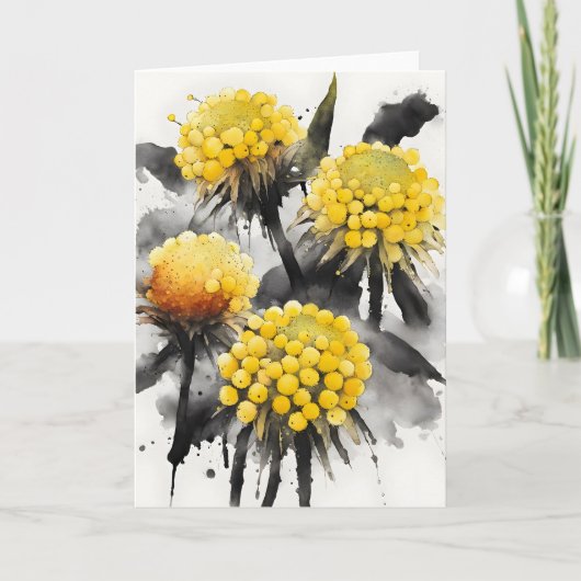 Craspedia - Aquarellblumen Karte (Vorderseite)