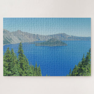 Crater Lake Blue Water und Evergreen Trees Foto Puzzle