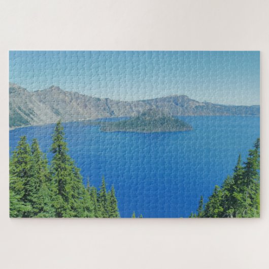 Crater Lake Blue Water und Evergreen Trees Foto Puzzle (Horizontal)