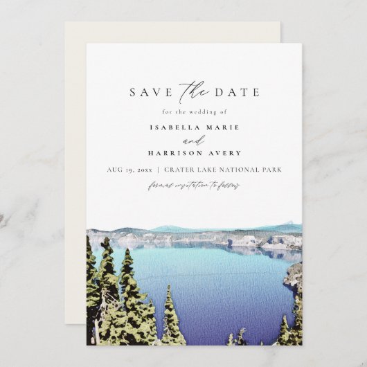CRATER LAKE Nationalpark Skyline Save the Date Einladung (Vorne/Hinten)