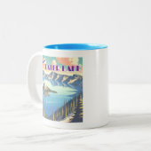 Crater Lake Vintage Poster Zweifarbige Tasse (Vorderseite Links)