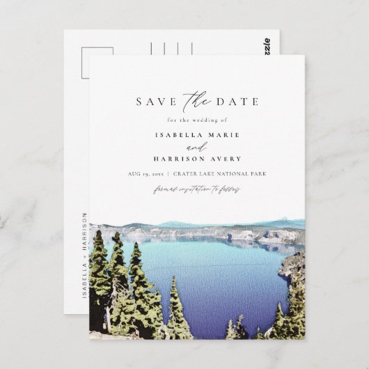 CRATER LAKE Zielort Save the Date Postkarte (Vorne/Hinten)
