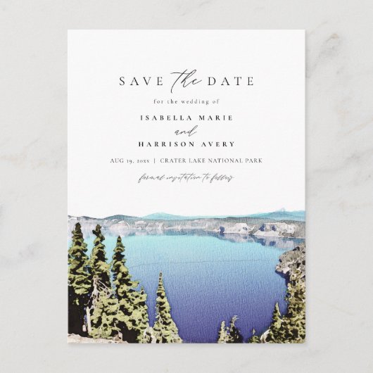 CRATER LAKE Zielort Save the Date Postkarte (Vorderseite)