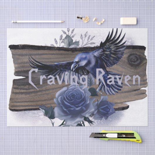 Craven Bird Blue Rose Whimsical Decoupage Seidenpapier (Handwerk)