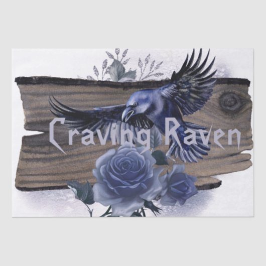 Craven Bird Blue Rose Whimsical Decoupage Seidenpapier (Vorderseite)