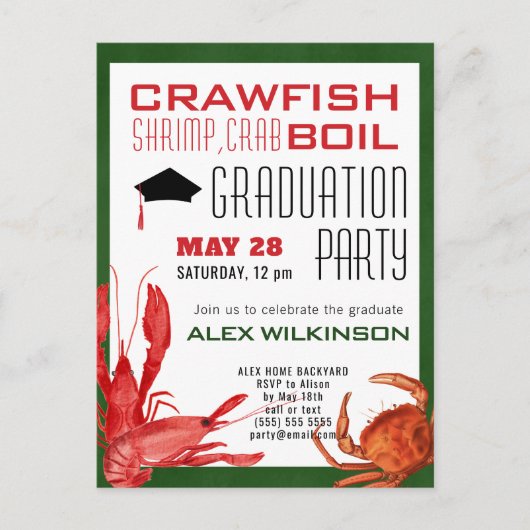 Crawfish Abschluss Meeresfrüchte Party Einladung Postkarte (Vorderseite)