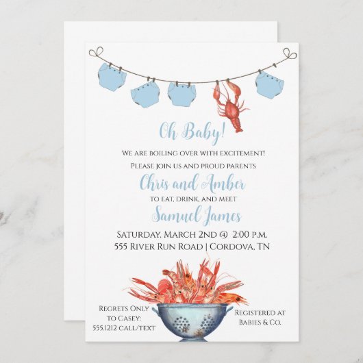 Crawfish Baby Boyd Windeldusche Einladung (Vorne/Hinten)