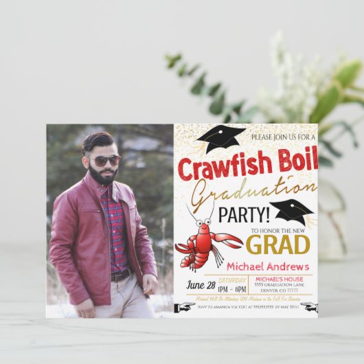 Crawfish Boil Abschluss Einladung (Stehend Vorderseite)