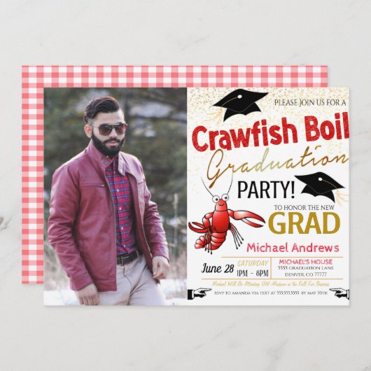 Crawfish Boil Abschluss Einladung (Vorne/Hinten)