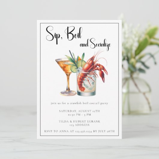 Crawfish Boil Anspruchsvolles modernes Cocktail-Pa Einladung (Stehend Vorderseite)
