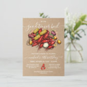 Crawfish Boil Birthday Kraft Woodcut Einladung (Stehend Vorderseite)