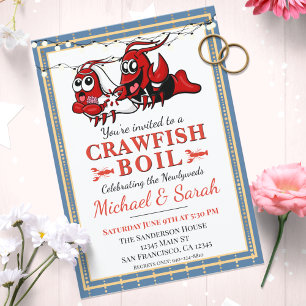Crawfish Boil Blue Gold Neu verheiratete Verlobung Einladung