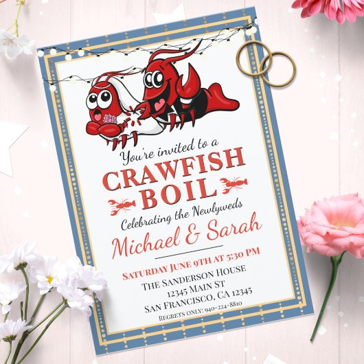 Crawfish Boil Blue Gold Neu verheiratete Verlobung Einladung