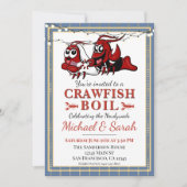 Crawfish Boil Blue Gold Neu verheiratete Verlobung Einladung (Vorderseite)