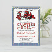 Crawfish Boil Blue Gold Neu verheiratete Verlobung Einladung (Stehend Vorderseite)