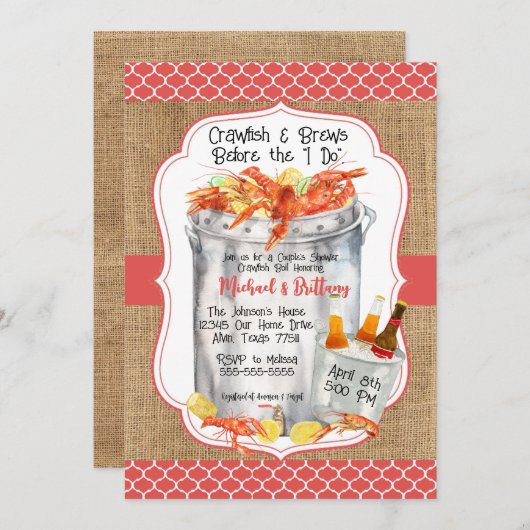 Crawfish Boil Couple's Polterabend Einladung (Vorne/Hinten)