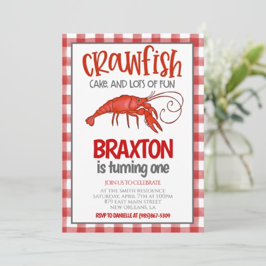 Crawfish Boil Einladung zum ersten Geburtstag (Stehend Vorderseite)