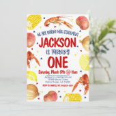 Crawfish Boil Einladung zum ersten Geburtstag (Stehend Vorderseite)