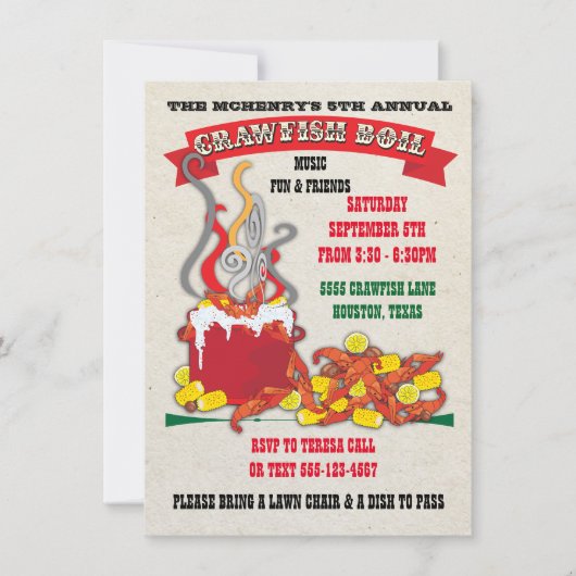 Crawfish boil Einladungen auf antikem Hintergrund (Vorderseite)