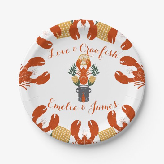 Crawfish Boil Engagement Party & Crawfish Liebe Pappteller (Vorderseite)