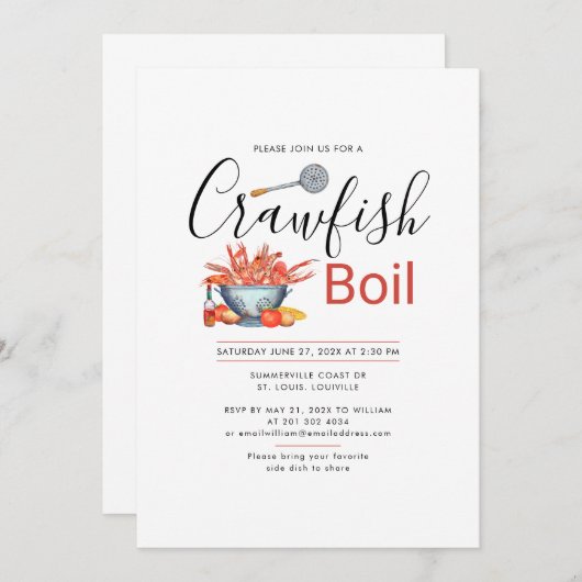Crawfish Boil Familie Kochen Meeresfrüchte Party Einladung (Vorne/Hinten)