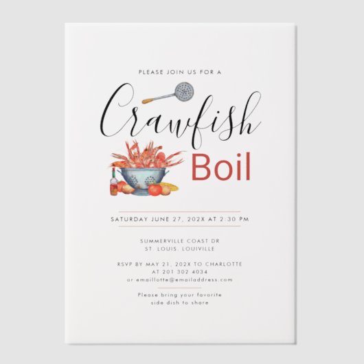 Crawfish Boil Familie Kochen Meeresfrüchte Party Pergament Einladungen (Vorderseite)