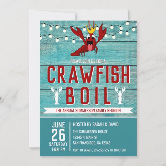 Crawfish Boil Family Wiedersehen Meeresfrüchte Par Einladung (Vorderseite)