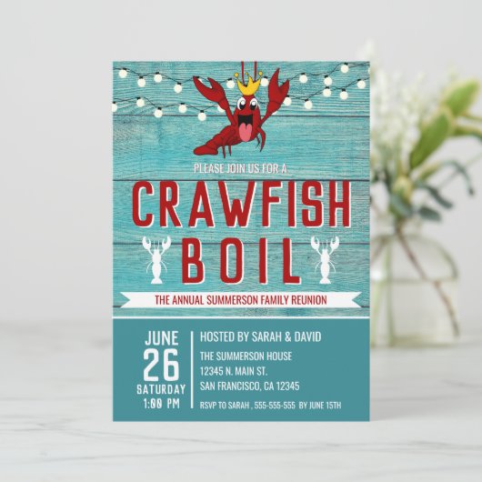 Crawfish Boil Family Wiedersehen Meeresfrüchte Par Einladung (Stehend Vorderseite)