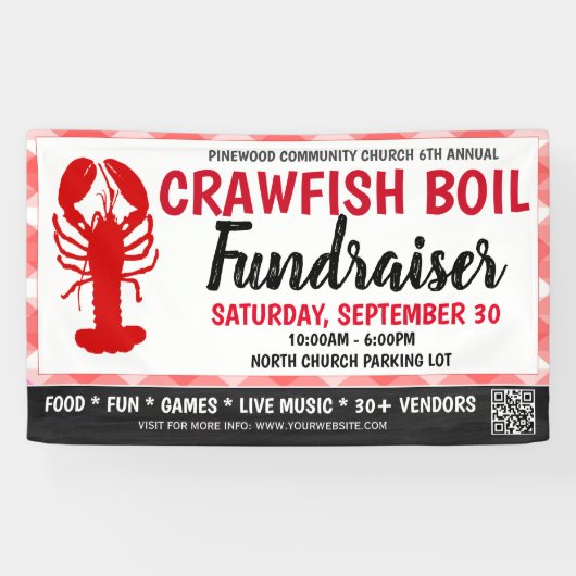 Crawfish Boil Fundraiser Banner mit qr Code (Horizontal)