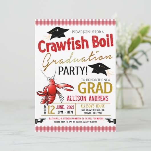 Crawfish Boil Graduation Party Invitation Einladung (Stehend Vorderseite)