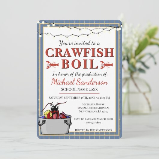 Crawfish Boil Graduation Party School Einladung (Stehend Vorderseite)
