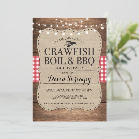 Crawfish Boil GRILLEN Birthday Party Lobster Einla Einladung (Stehend Vorderseite)