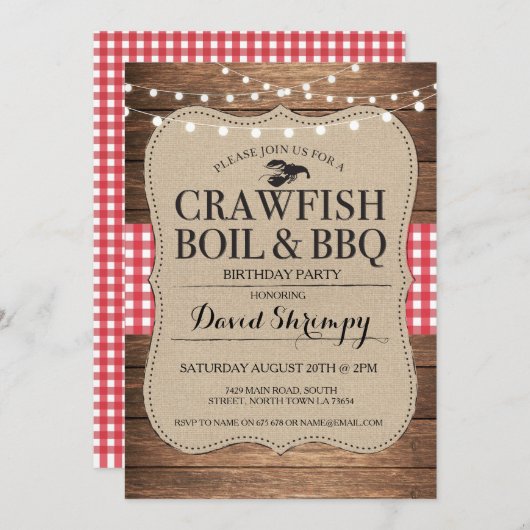 Crawfish Boil GRILLEN Birthday Party Lobster Einla Einladung (Vorne/Hinten)