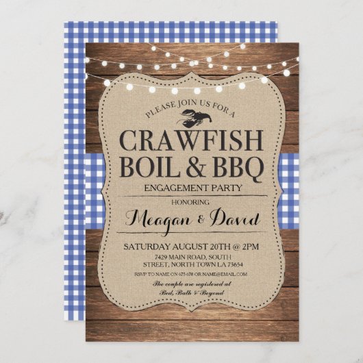 Crawfish Boil GRILLEN Engagement Party Showlobster Einladung (Vorne/Hinten)