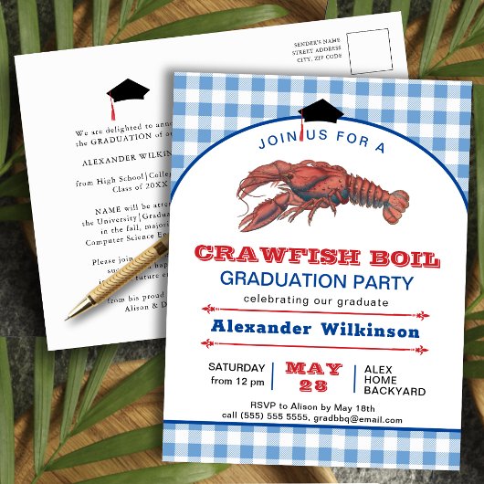 Crawfish Boil Karierte GRAD-Party Einladung Postkarte
