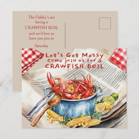 Crawfish Boil Let's Get Messy Postkarte (Vorne/Hinten)