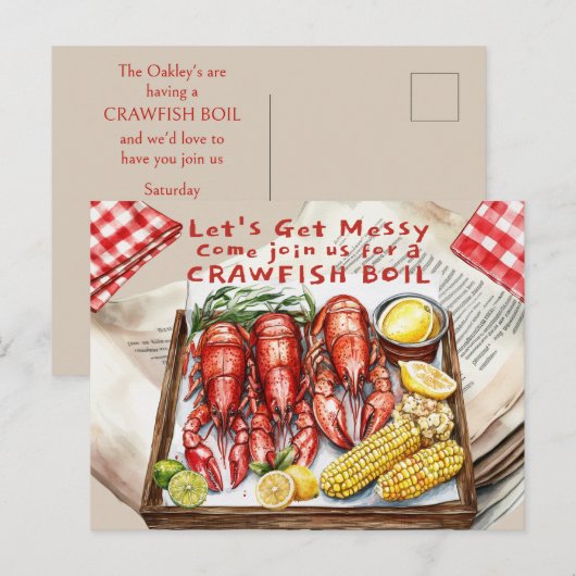Crawfish Boil Let's Get Messy Postkarte (Vorne/Hinten)