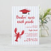 Crawfish Boil Light Blue & Red Doodle Grad Party Einladung (Stehend Vorderseite)