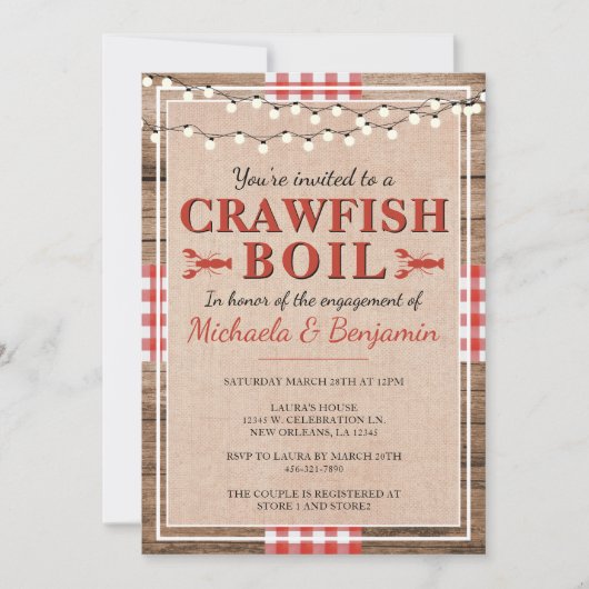 Crawfish Boil Lobster Engagement Party Rustikal Einladung (Vorderseite)