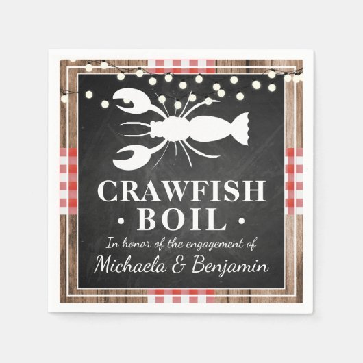 Crawfish Boil Lobster Rustic Wood Engagement Party Serviette (Vorderseite)