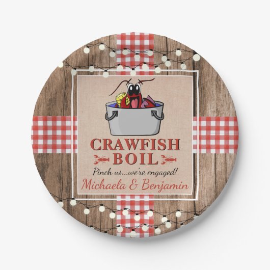 Crawfish Boil Lobster Rustikale Engagement Party Pappteller (Vorderseite)