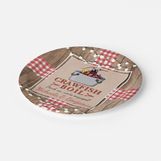 Crawfish Boil Lobster Rustikale Engagement Party Pappteller (Schrägansicht)