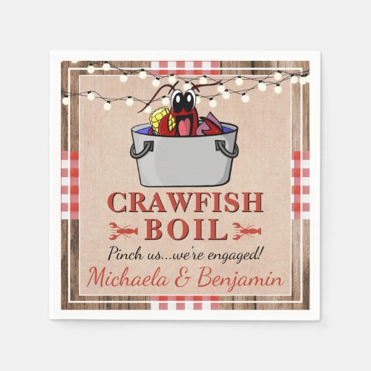 Crawfish Boil Lobster Rustikale Engagement Party Serviette (Vorderseite)