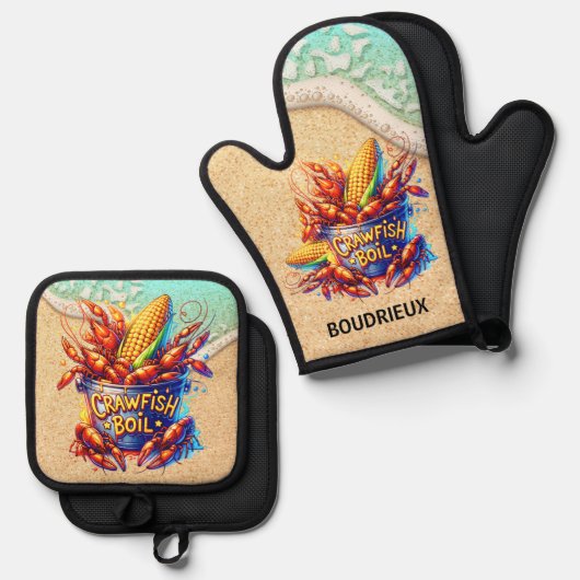 Crawfish Boil Ofenhandschuh & Topflappen-Set (Vorderseite/Rückseite)