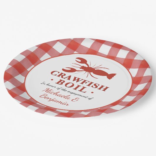 Crawfish Boil Paare Picnic Engagement Party Pappteller (Schrägansicht)