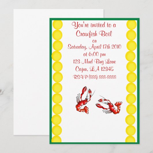 Crawfish Boil Party Einladung (Vorne/Hinten)