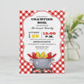 Crawfish Boil Pot Red Checkered Gingham Einladung (Stehend Vorderseite)