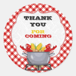 Crawfish Boil Pot Red Checkered Gingham Runder Aufkleber