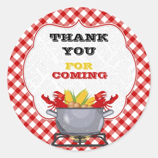 Crawfish Boil Pot Red Checkered Gingham Runder Aufkleber (Vorderseite)