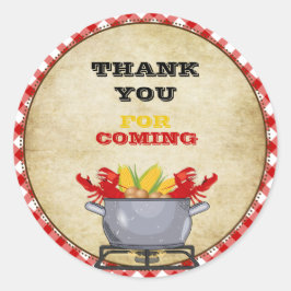 Crawfish Boil Pot Red Checkered Gingham Runder Aufkleber